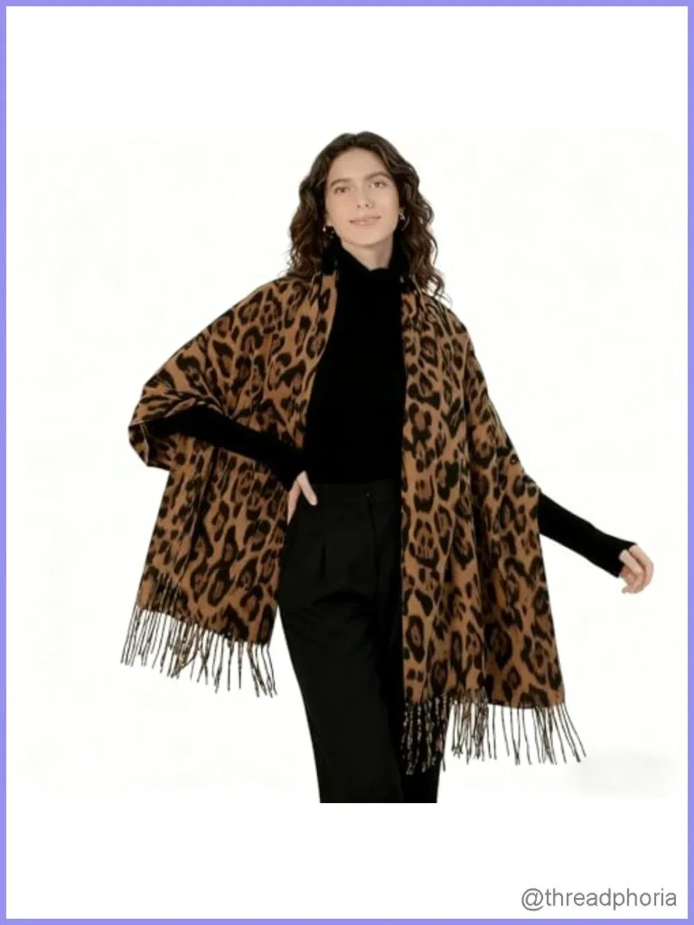 Leopard Winter Scarf Long Double-sided Oversize with Tassels Cozy Warm Shawl